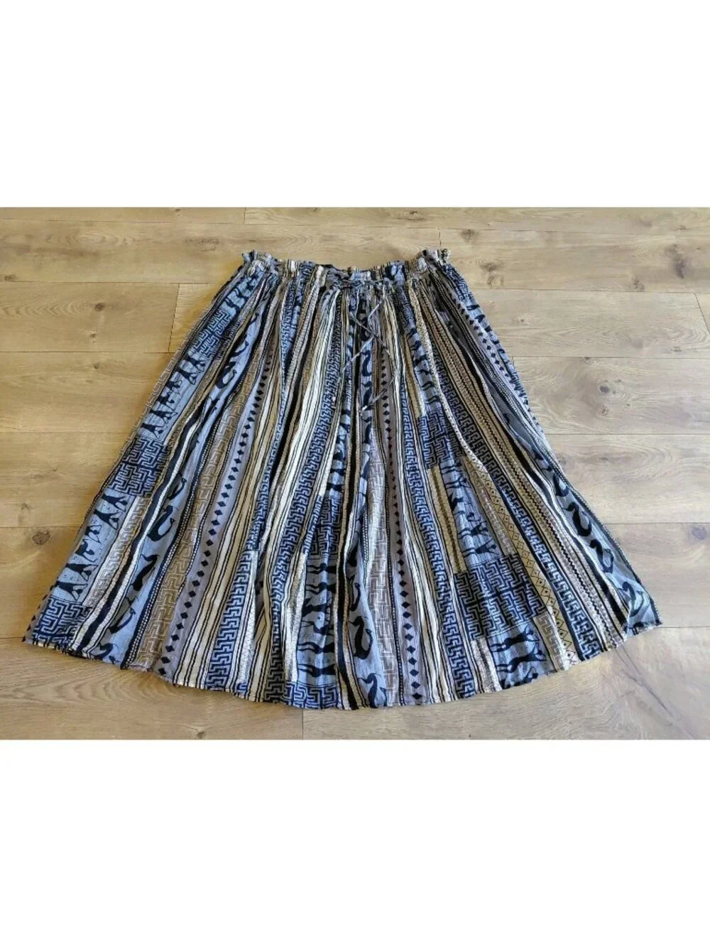 Le Mieux Cotton Maxi Crinkle Skirt Boho Hippie One Size Blue Black Beige